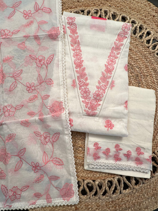 Off White-Peach Chanderi Suit