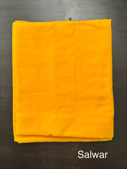 Yellow Batik-Bandhini Hand Tie-Dye Pure Cotton 3-Piece Unstitched Suit