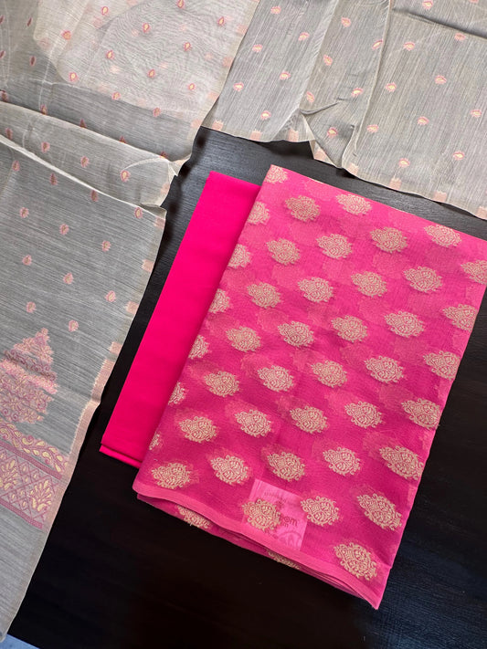 Pink Jacquard Handloom Suit