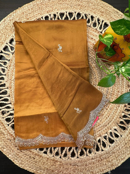 Mustard Artificial Crepe Saree With Hand Work