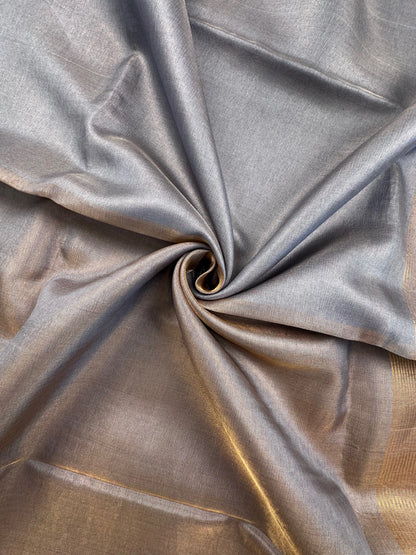 Bluish Grey Pure Tissue Silk Saree