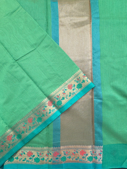 Green Checkered Fancy Cotton Saree