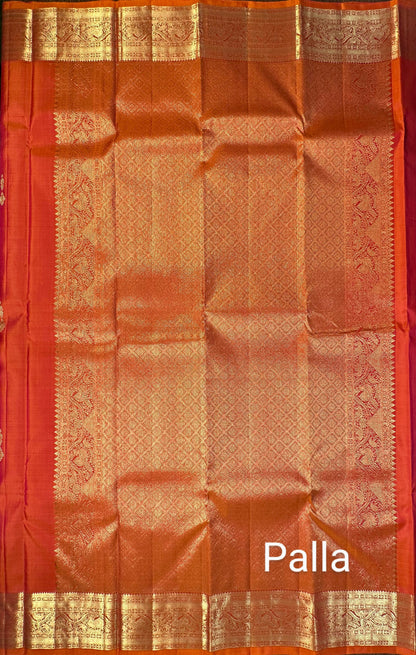 Peach Handloom Kanjivaram Pure Silk Saree