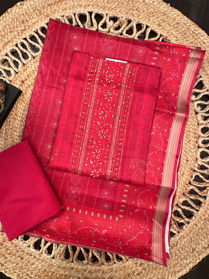 Maroon Fancy Cotton 3-Piece Suit