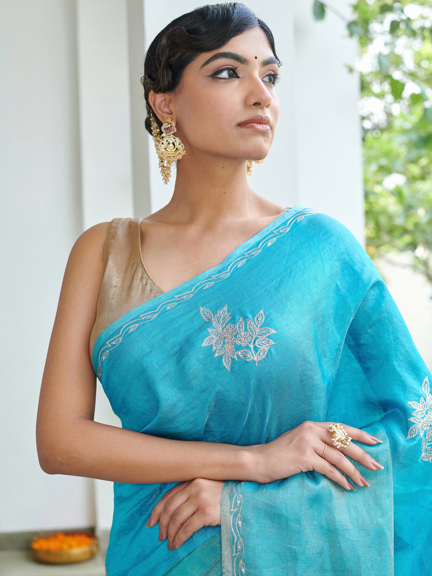 Blue Zardozi Tissue Silk Saree
