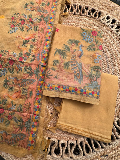 Mustard Jamdani Cotton 3-Piece Suit