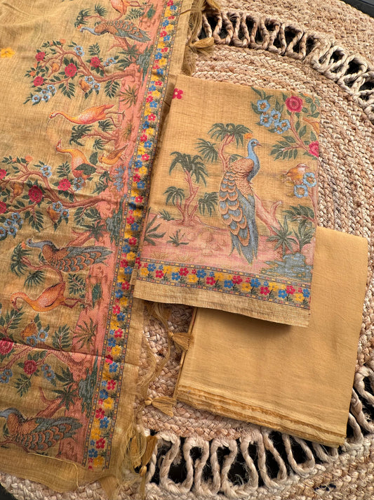 Mustard Jamdani Cotton 3-Piece Suit