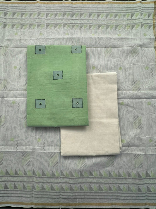 Pista Green South Cotton 3-Piece Suit