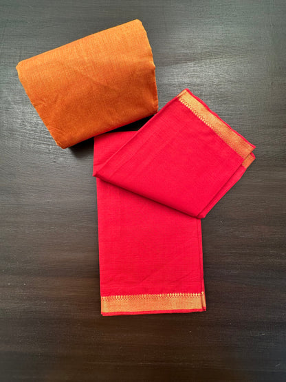 Red-Mustard Mangalgiri Pure Cotton Unstitched 3-Piece Suit