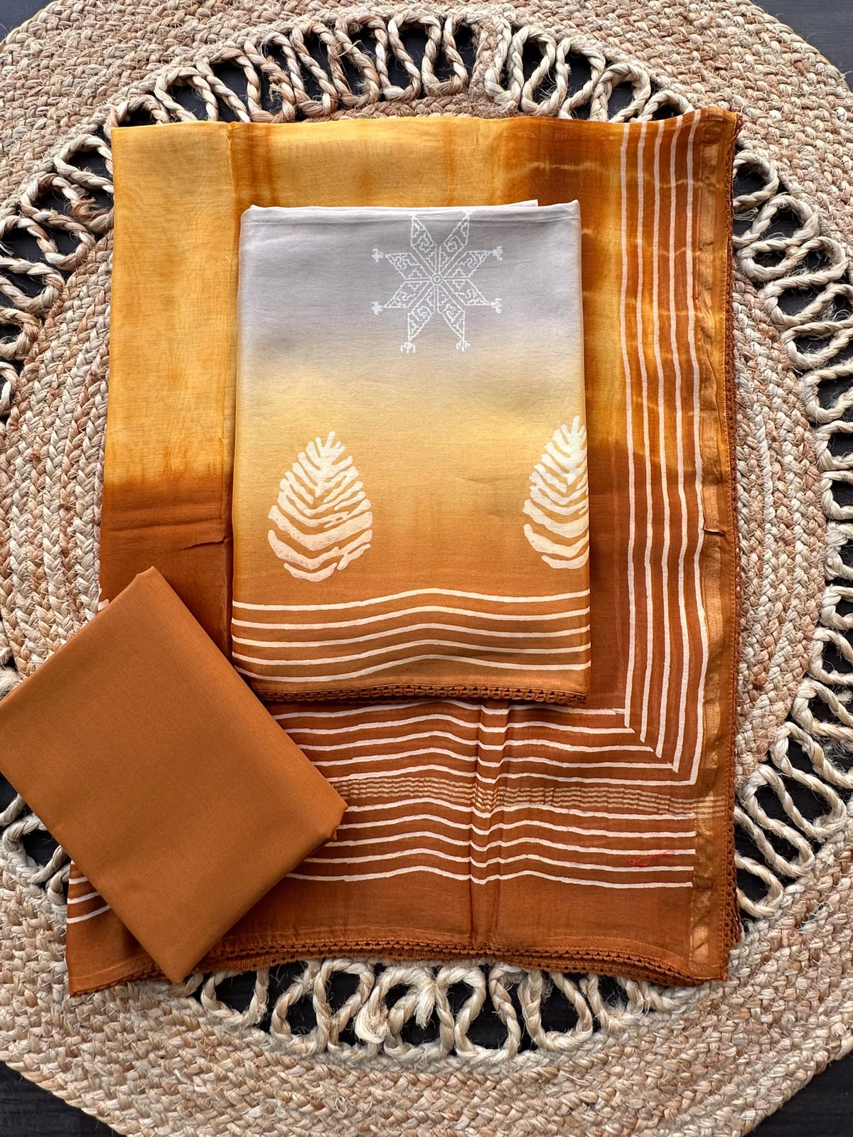 Beige-Brown Akanksha Chanderi 3-Piece Unstitched Suit