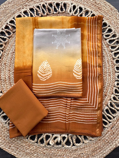 Beige-Brown Akanksha Chanderi 3-Piece Unstitched Suit