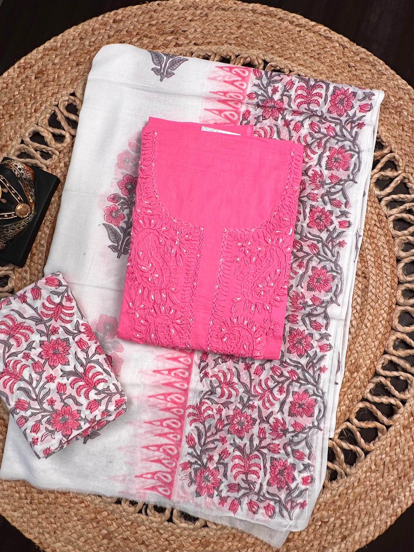 Pink Hand Embroidery Pure Cotton Suit