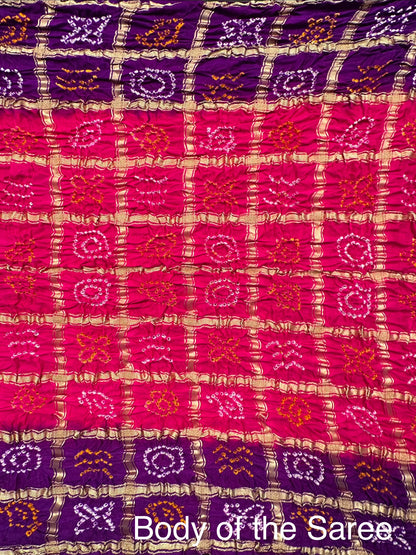 Purple-Rani Gharchola Bandhej Gajji Silk Saree