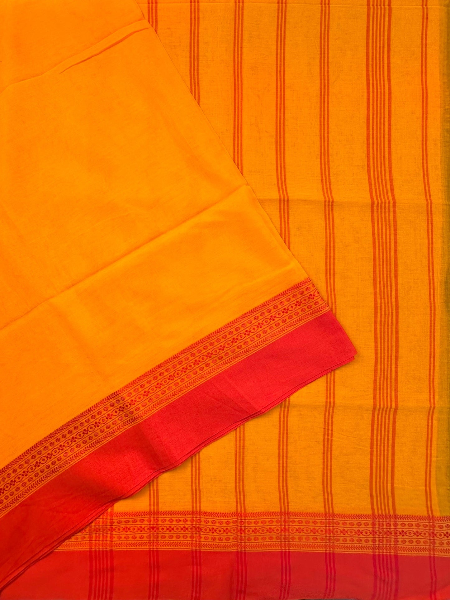Mustard-Red Piku Bengal Cotton Saree