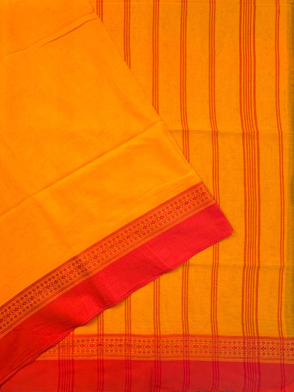 Mustard-Red Piku Bengal Cotton Saree