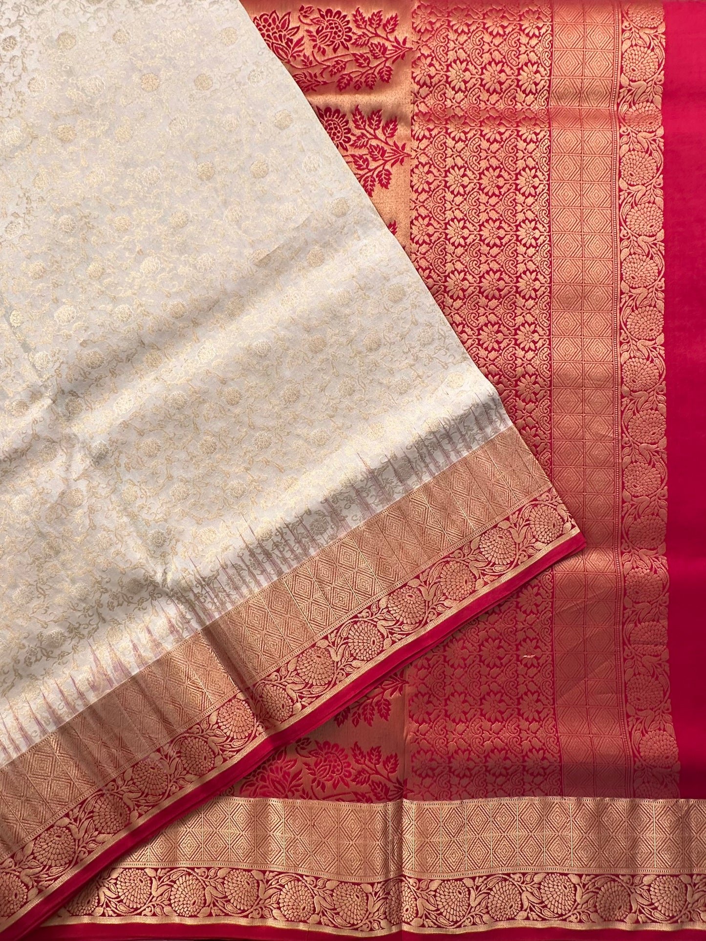 Cream-Maroon Handloom Kanjivaram Jamawar Pure Silk Saree