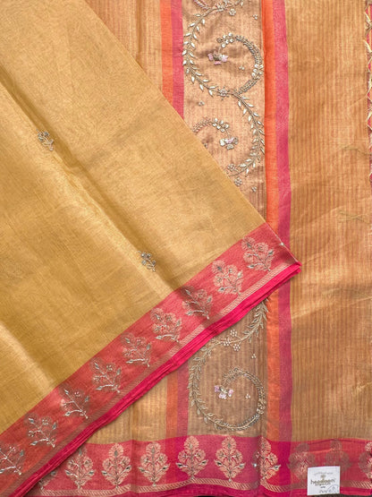 Mustard Hand Work Fancy Tissue Saree