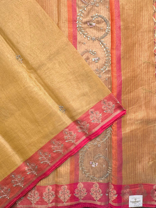 Mustard Hand Work Fancy Tissue Saree