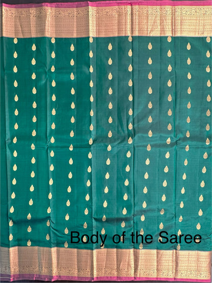 B. Green  Pondicherry Handloom Pure Silk Saree
