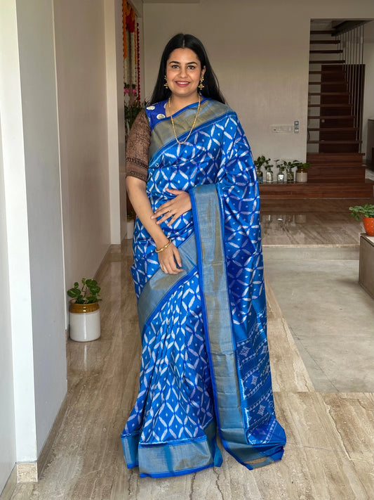 Blue Ikkat Patola Handloom Silk Saree