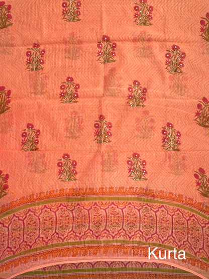 Peach 4-Piece Kota Doria Cotton Unstitched Suit