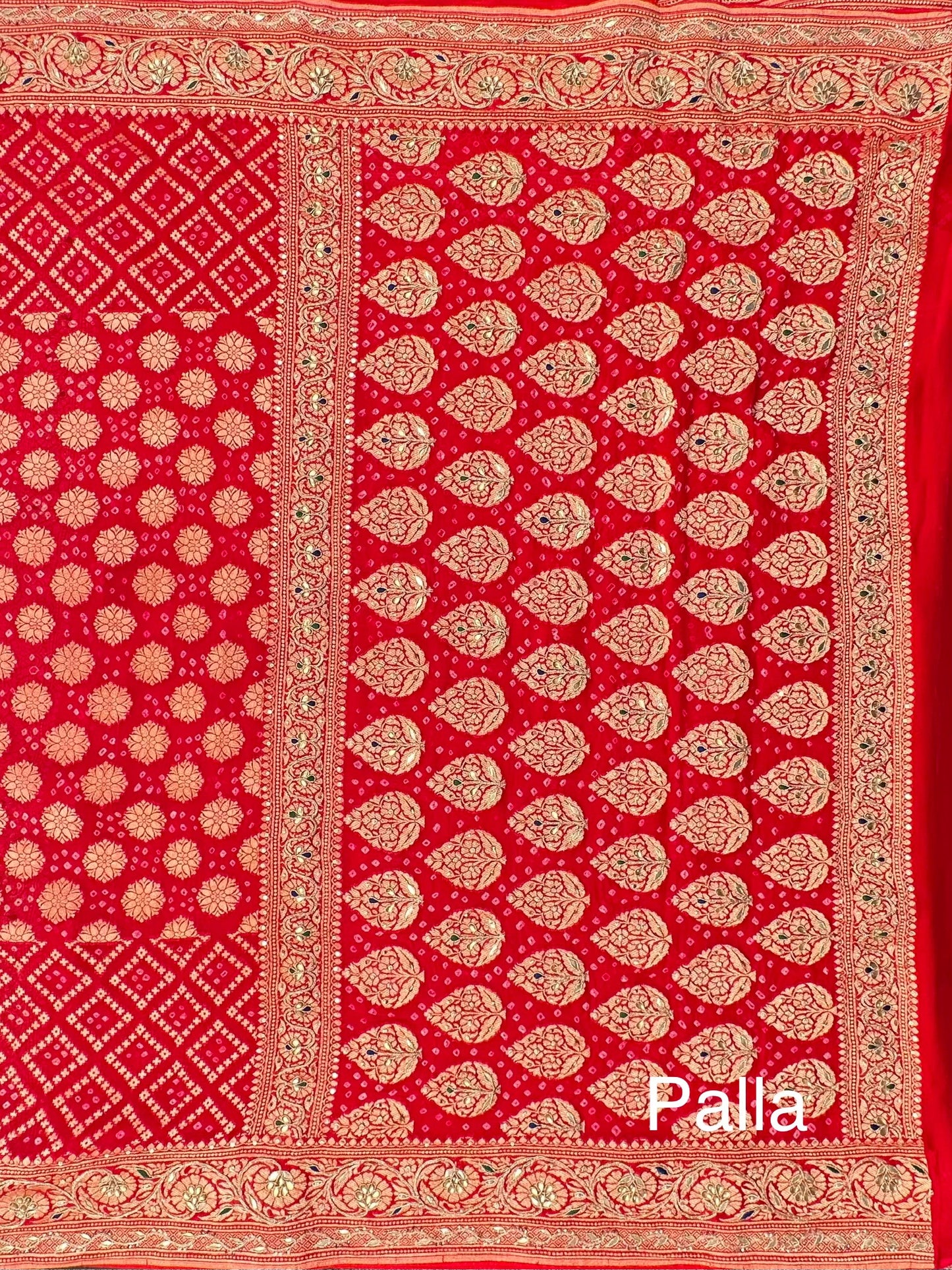 Red Pure Georgette Gharchola Bandhej With Hand Work Saree