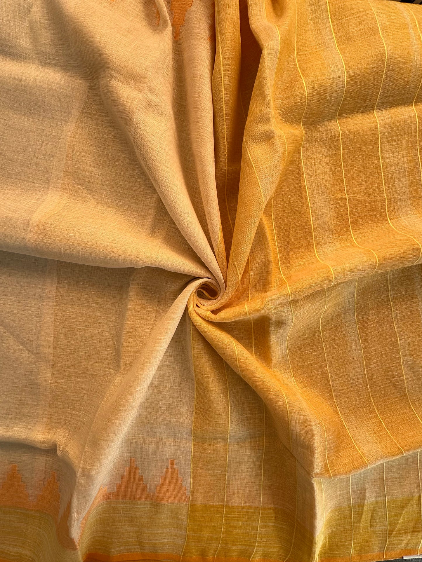Off White-Yellow Linen Saree
