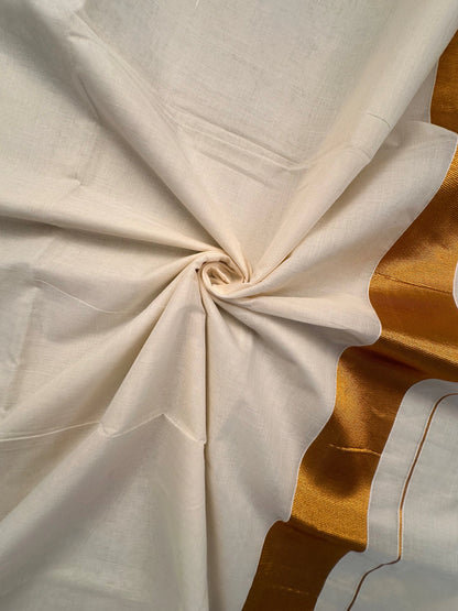 White-Golden Kerala Cotton Saree