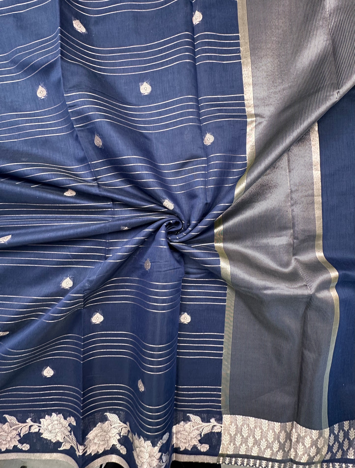 Navy Blue Chanderi Cotton Saree