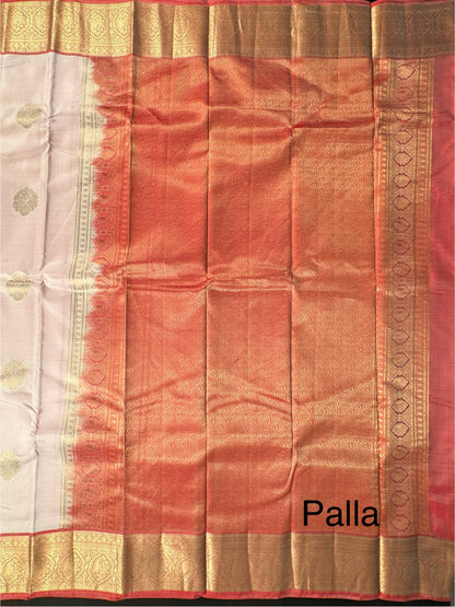 Cream Pondicherry Handloom Pure Silk Saree