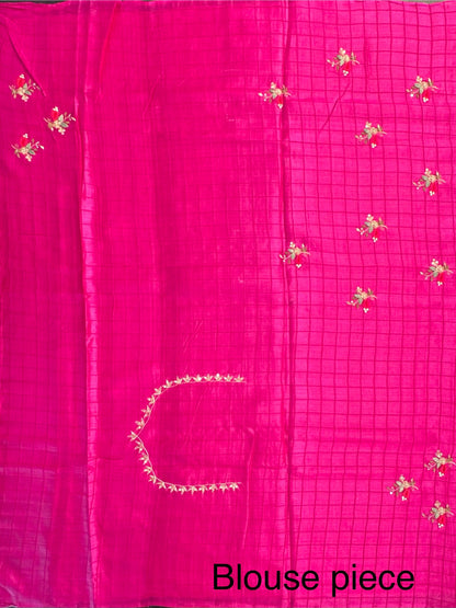 Rani Hand Embroidery Pure Tussar Silk Saree