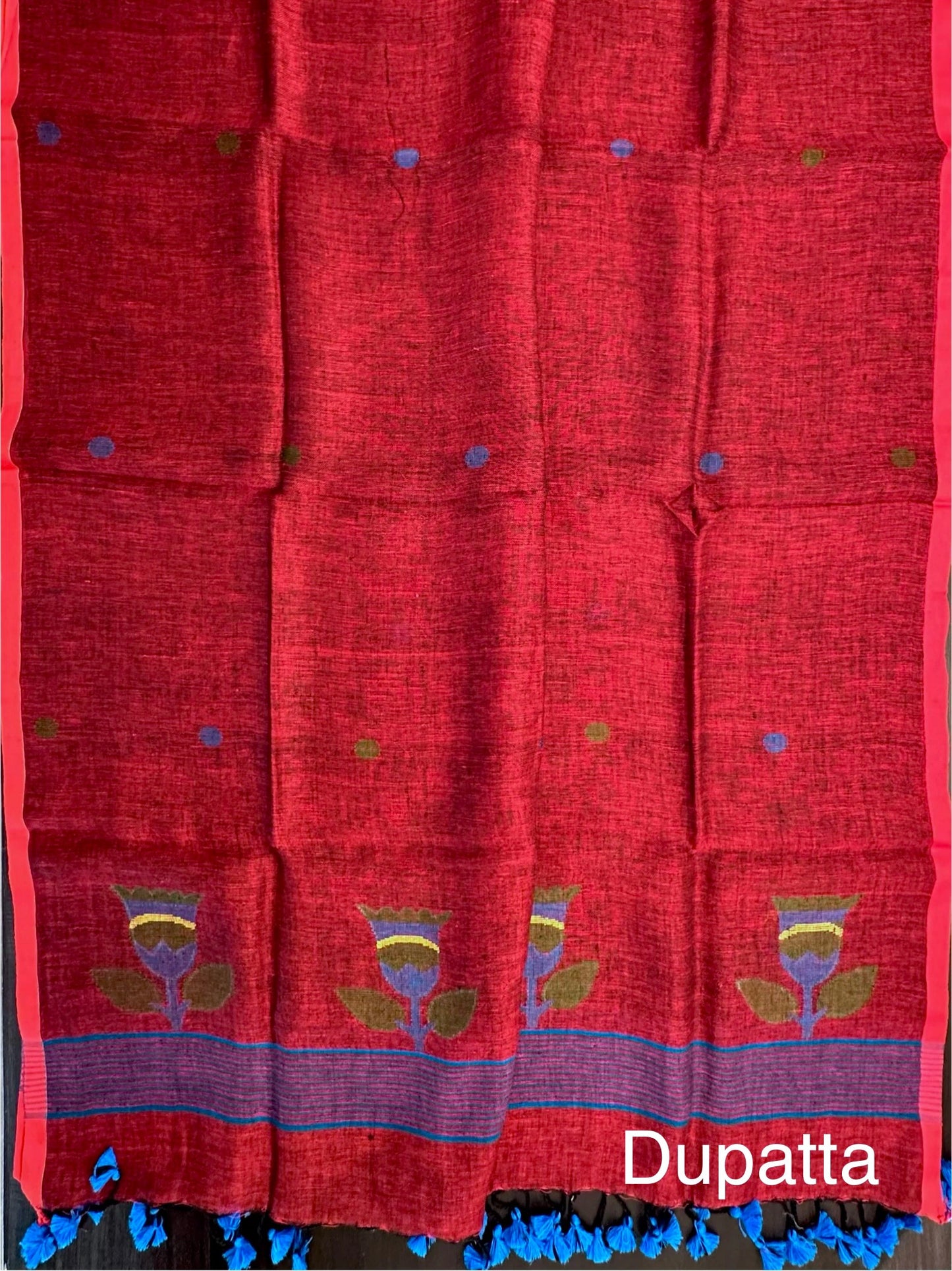 Maroon Linen Dhakai 2 Piece Kurta Dupatta Unstitched Set