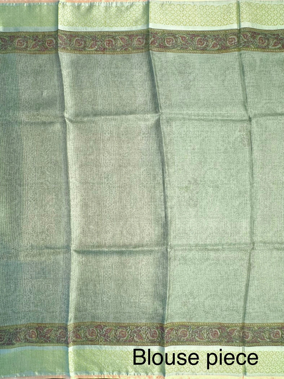 Pista Hand Block-Print Pure Kota Doria Silk Saree