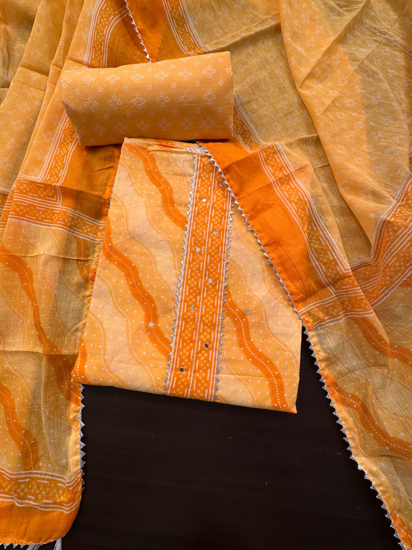 Yellow Jaipuri Necktie Cotton 3-Piece Suit