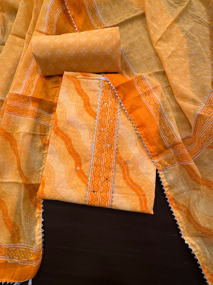 Yellow Jaipuri Necktie Cotton 3-Piece Suit
