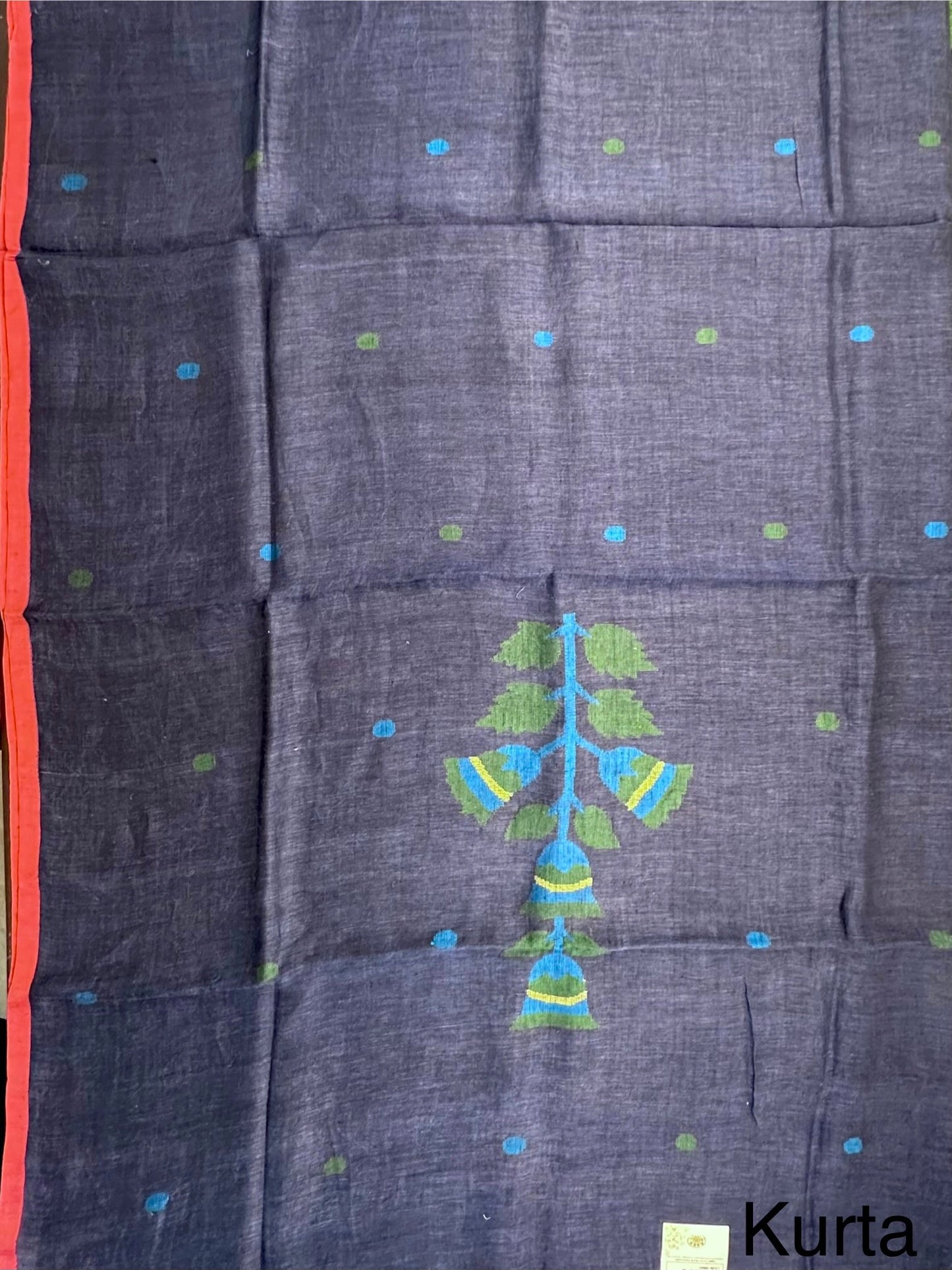 Navy Blue Linen Dhakai 2 Piece Kurta Dupatta Unstitched Set