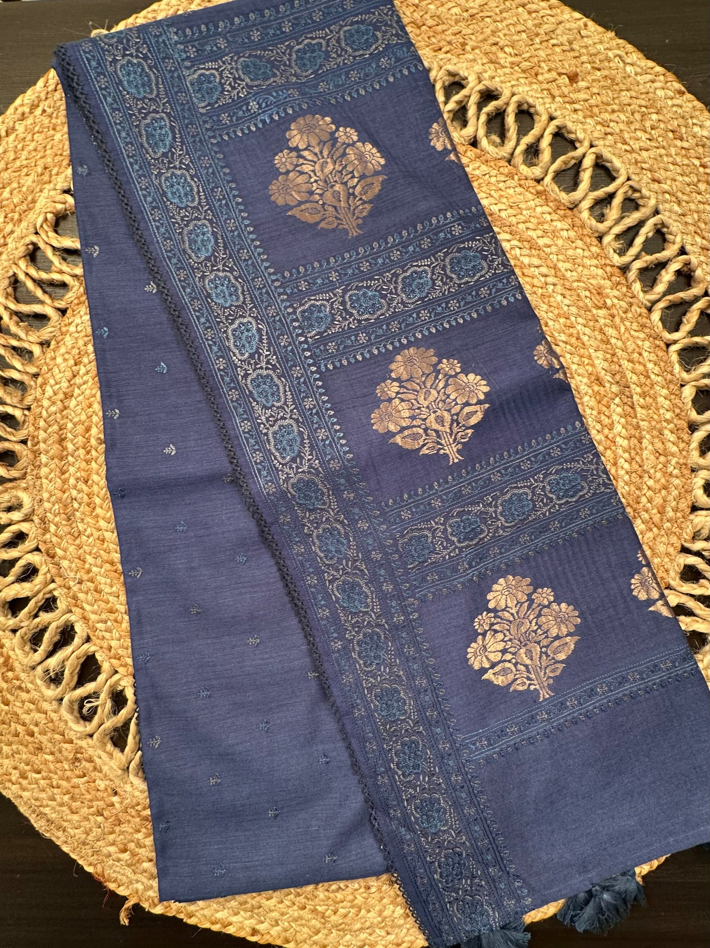 Navy Blue Muga Silk Saree