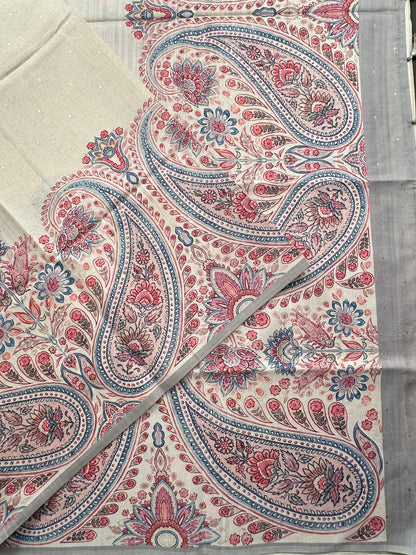 Off White-Grey Printed Art Silk Saree