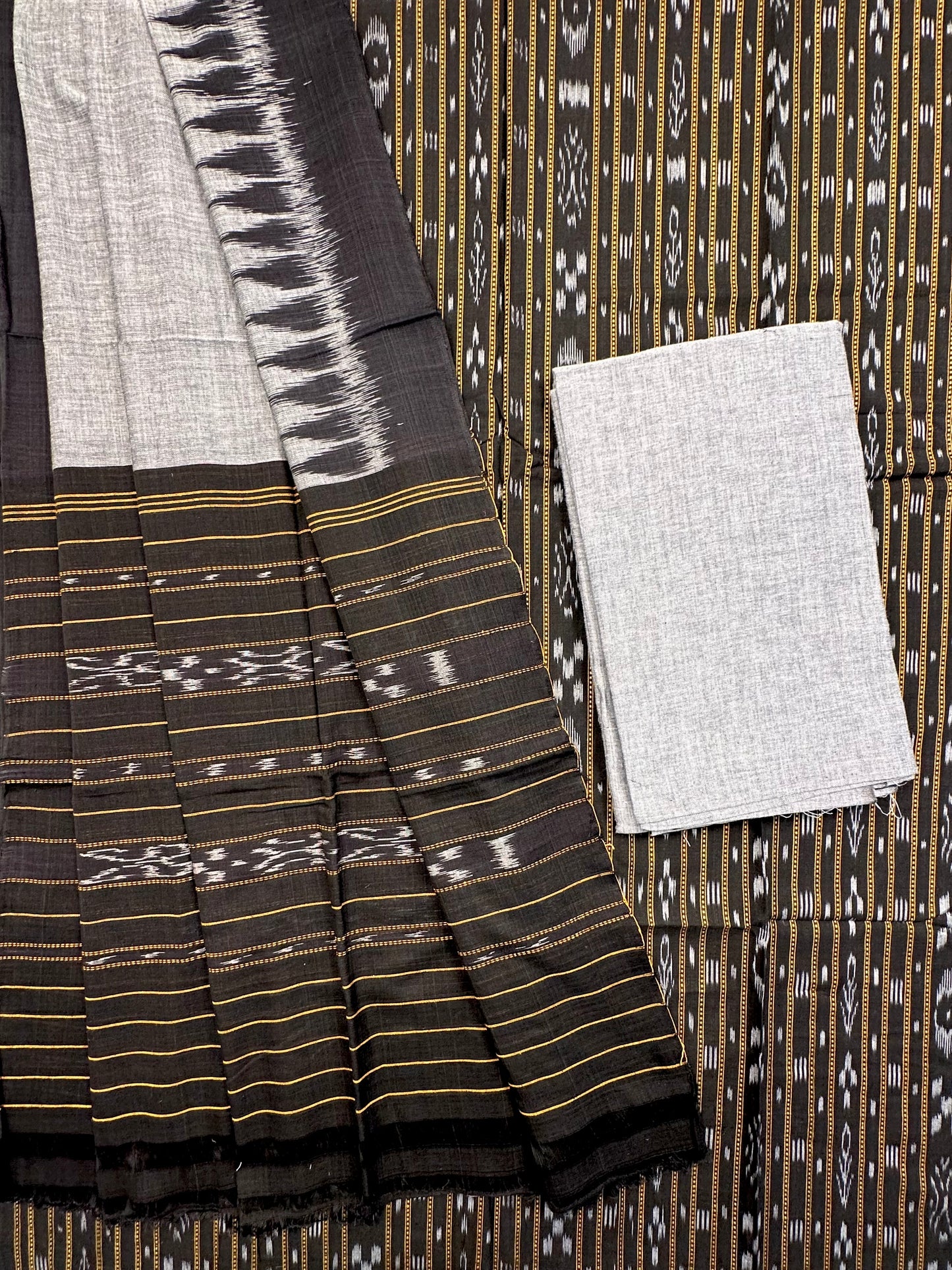 Black Sambhalpuri Ikkat Handloom Cotton  3-Piece Suit