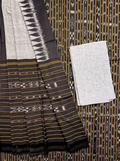 Black Sambhalpuri Ikkat Handloom Cotton  3-Piece Suit