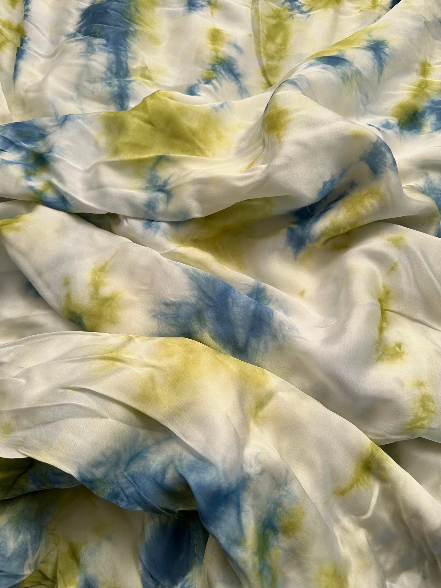 Blue-Green Tie-Dye Cotton Satin Fabric