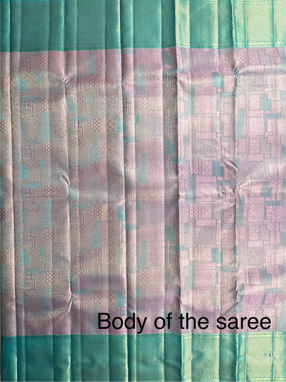 Pink-Firozi  Handloom Kanjivaram Jamawar Pure Silk Saree