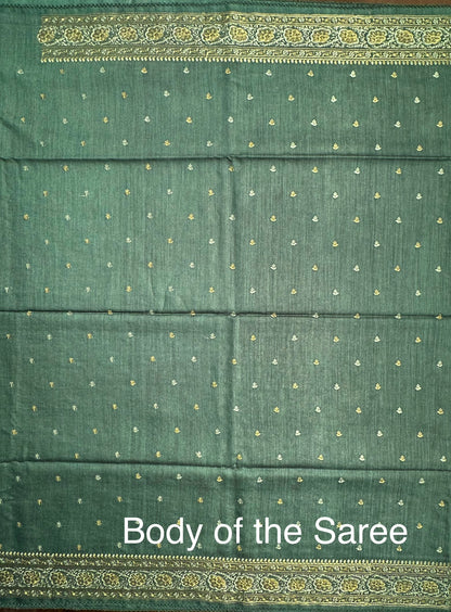 Bottle Green Muga Silk Saree