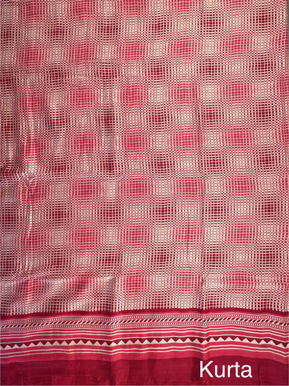 Pink-Beige Printed Chanderi 3-Piece Unstitched Suit