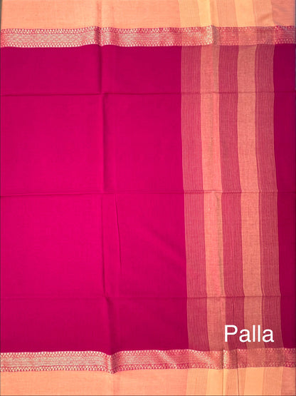 Magenta-Beige Piku Bengal Cotton Saree