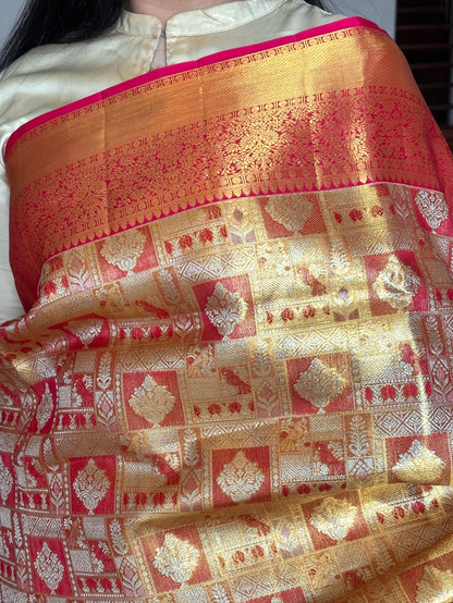 Golden-Rani Handloom Jamawar Pure Tissue Silk Saree