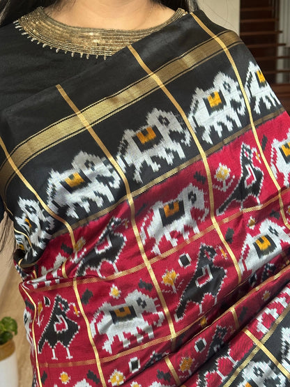 Maroon-Black Patola Pure Silk Saree