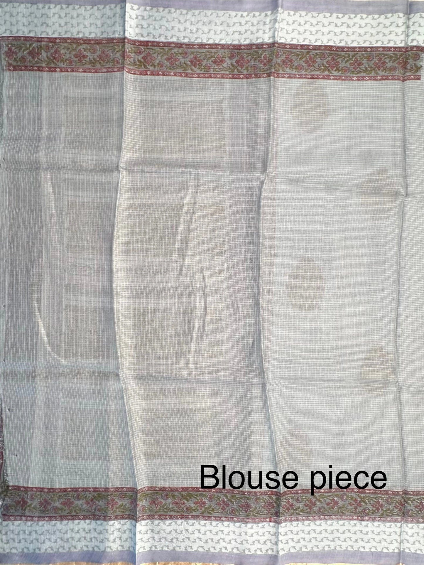 Grey Hand Block-Print Pure Kota Doria Silk Saree