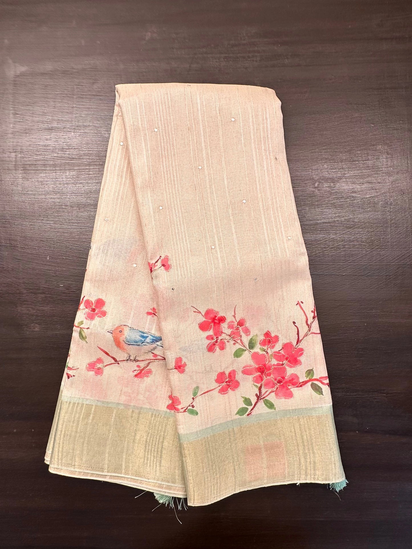 Beige-Pista Green Diraa Tissue Saree