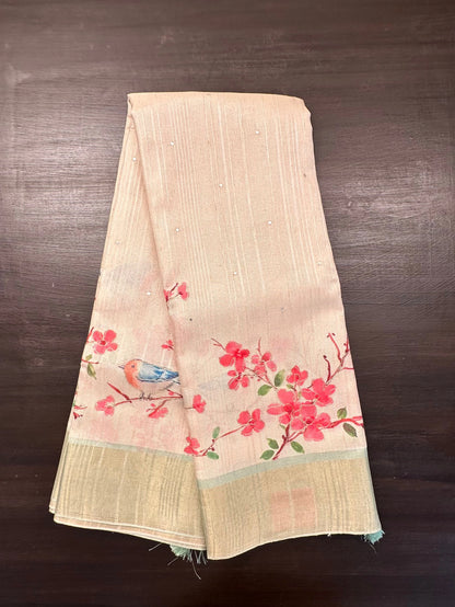 Beige-Pista Green Diraa Tissue Saree